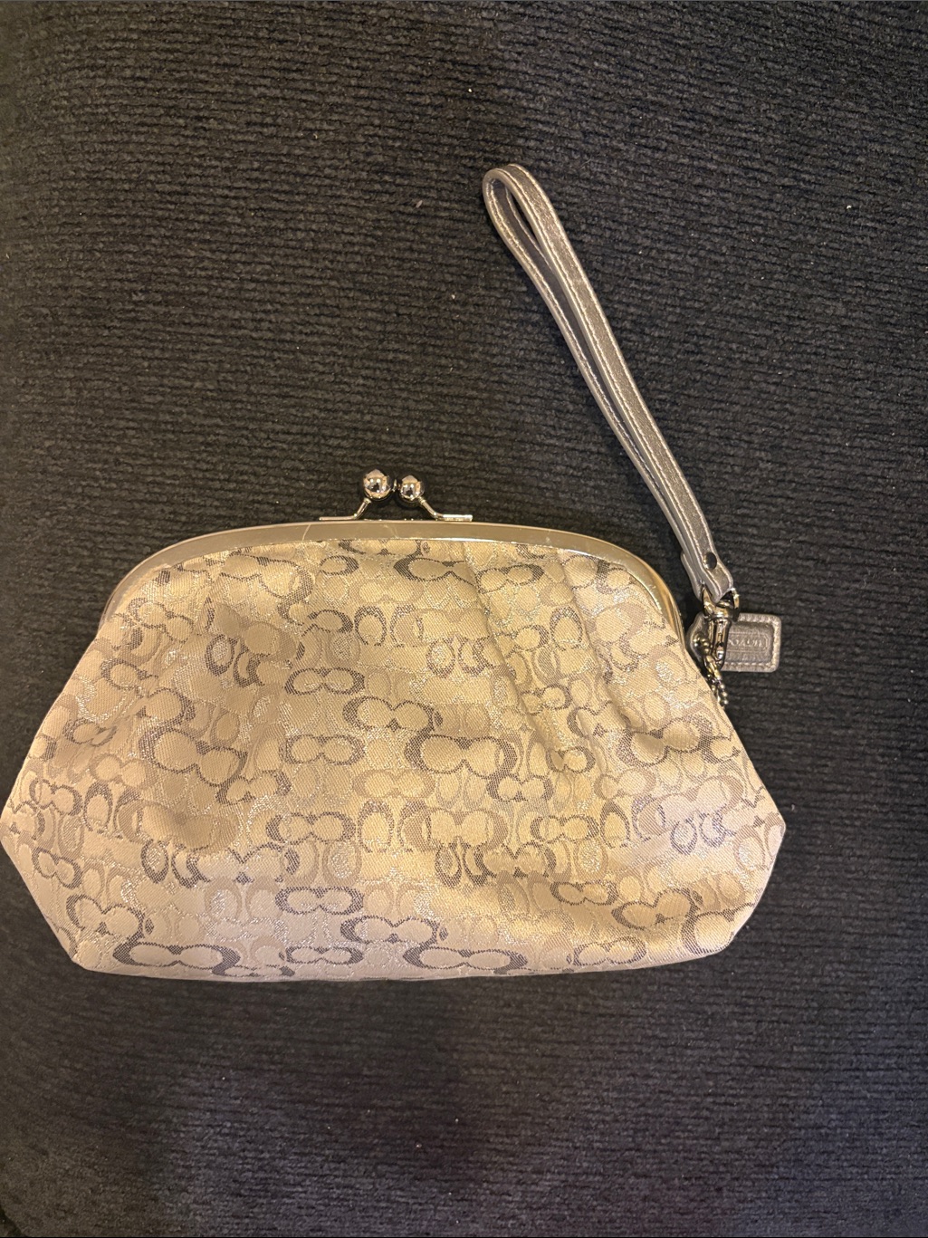 Coach Metallic Silver Signature KissLock Wristlet